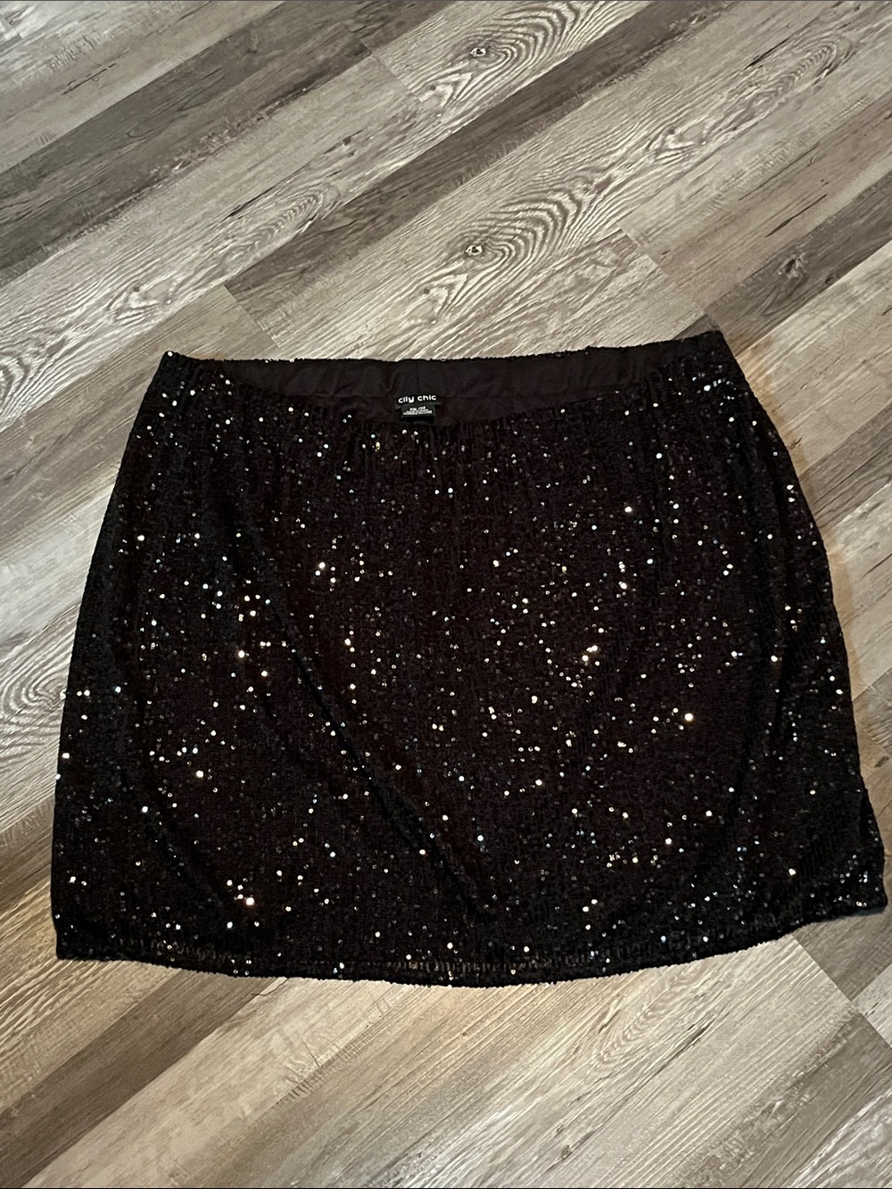 City Chic Black Sequin Mini Skirt